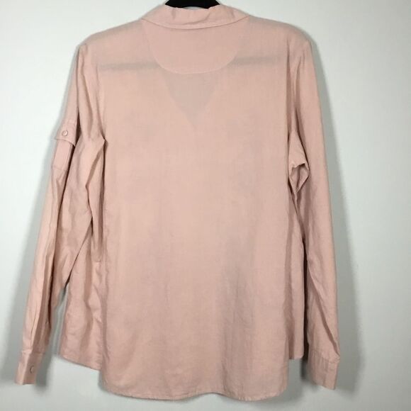 Peachy pink western embroidered shirt fabric covered buttons buttons down size L - Picture 4 of 9